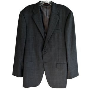 Hickey Freeman Loro Piana Wool Windowpane Plaid Gray Blazer Sport Coat 42L VTG